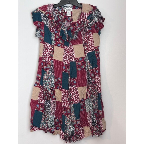 Sostanza Vintage 90’s Red Floral Patchwork Flowy Romper Jumpsuit size small - Picture 1 of 7